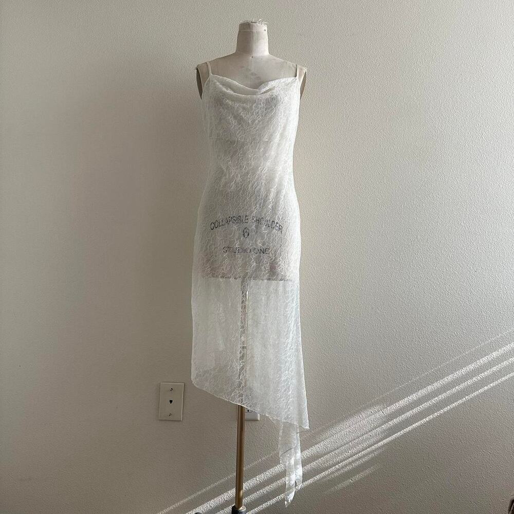 handmade ivory lace sleeveless asymmetrical  midi dress